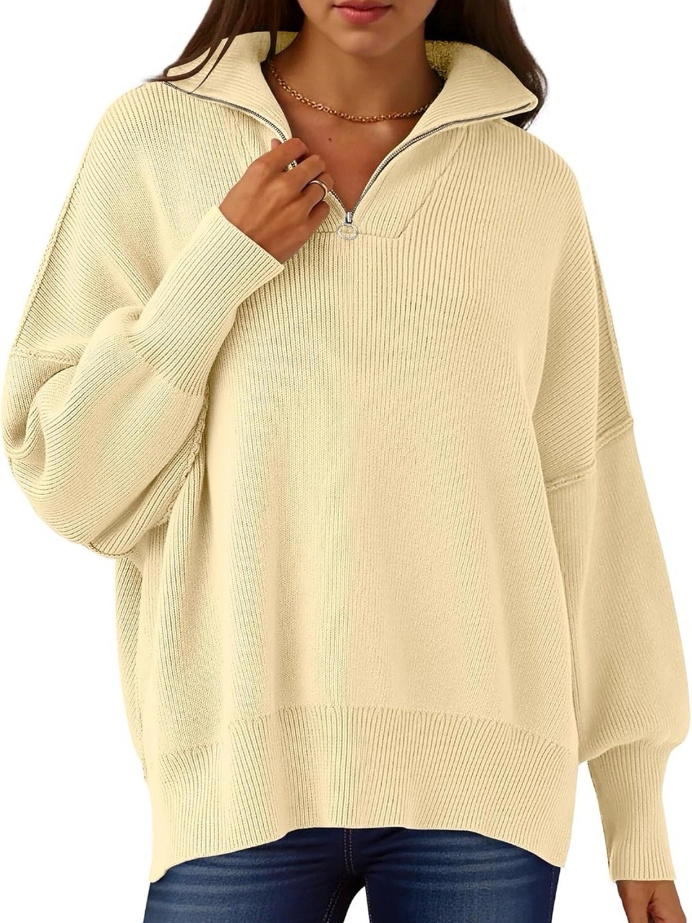 Women’s yellow Cream Half-Zip Ribbed Sweater